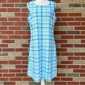 ☀️ NWT Jude Connally Beth Seaside Plaid Sleeveless Blue White Green Sheath Dress